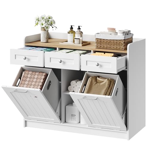 White storage cabinet with open doors showing various items on a white background