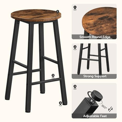HOOBRO Retro Brown 24.8-inch Bar Stool Set / 2 PICS