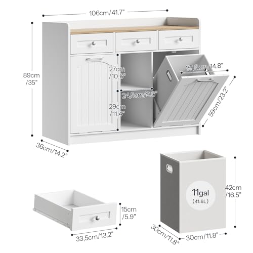 White storage cabinet with dimensions labeled on a white background