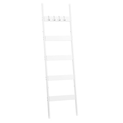 HOOBRO Blanket Ladder, 5-Tier Towel Rack with Hooks, Wall-Leaning Blanket Rack, Decorative Display Ladder Shelf, for Scarves, Industrial, Living Room, Bedroom, White WW52CJ01