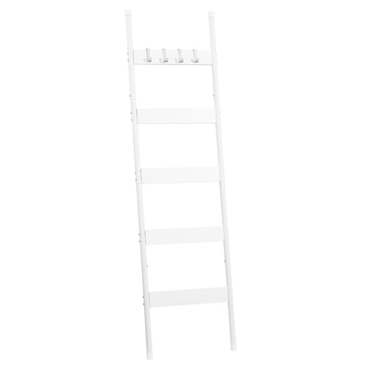 HOOBRO Blanket Ladder, 5-Tier Towel Rack with Hooks, Wall-Leaning Blanket Rack, Decorative Display Ladder Shelf, for Scarves, Industrial, Living Room, Bedroom, White WW52CJ01