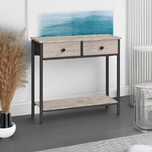 HOOBRO 29.5" Narrow Console Table with 2 Fabric Drawers, Entryway Table