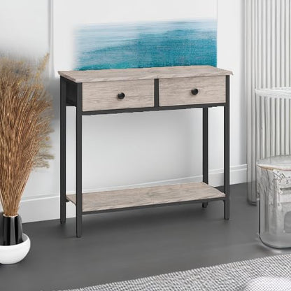 HOOBRO 29.5" Narrow Console Table with 2 Fabric Drawers, Entryway Table