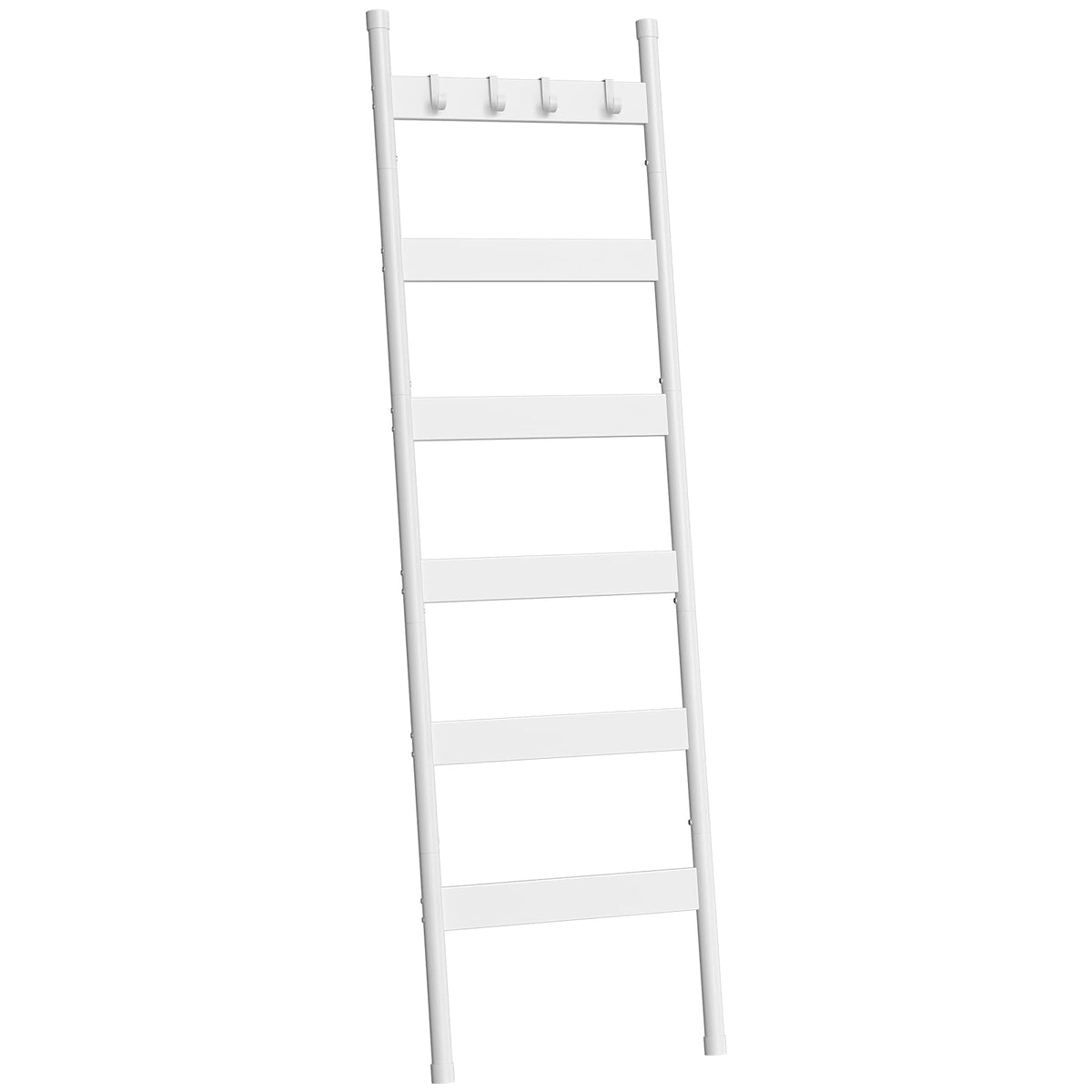 HOOBRO Blanket Ladder, 6-Tier Towel Rack with Hooks, Wall-Leaning Blanket Rack, Decorative Display Ladder Shelf, for Scarves, Industrial, Living Room, Bedroom, White WW66CJ01G1