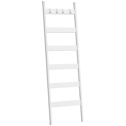 HOOBRO Blanket Ladder, 6-Tier Towel Rack with Hooks, Wall-Leaning Blanket Rack, Decorative Display Ladder Shelf, for Scarves, Industrial, Living Room, Bedroom, White WW66CJ01G1