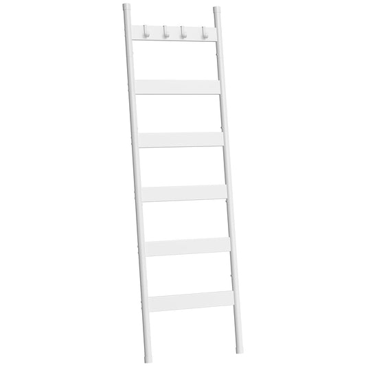 HOOBRO Blanket Ladder, 6-Tier Towel Rack with Hooks, Wall-Leaning Blanket Rack, Decorative Display Ladder Shelf, for Scarves, Industrial, Living Room, Bedroom, White WW66CJ01G1