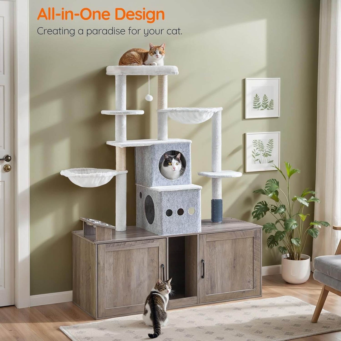 HOOBRO Cat Tree with 47.2-inch Dual Litter Box Enclosure