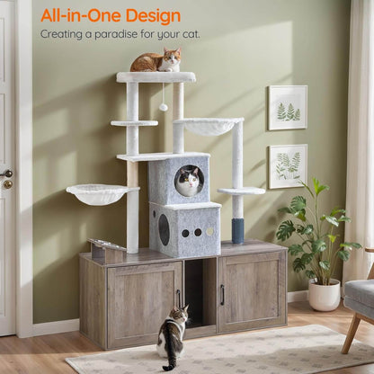 HOOBRO Cat Tree with 47.2-inch Dual Litter Box Enclosure