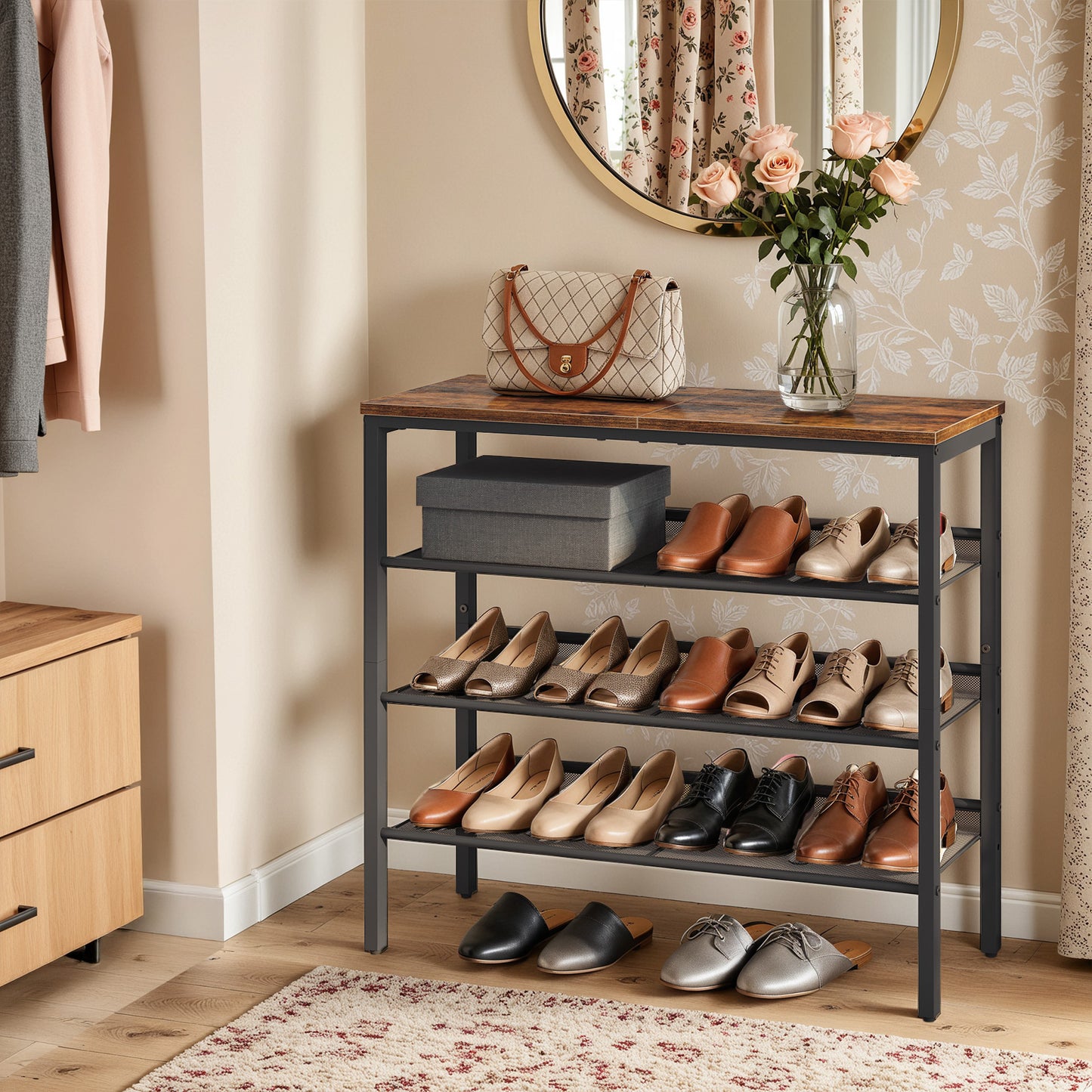 HOOBRO 4-Tier Shoe Rack with Adjustable Mesh Shelves