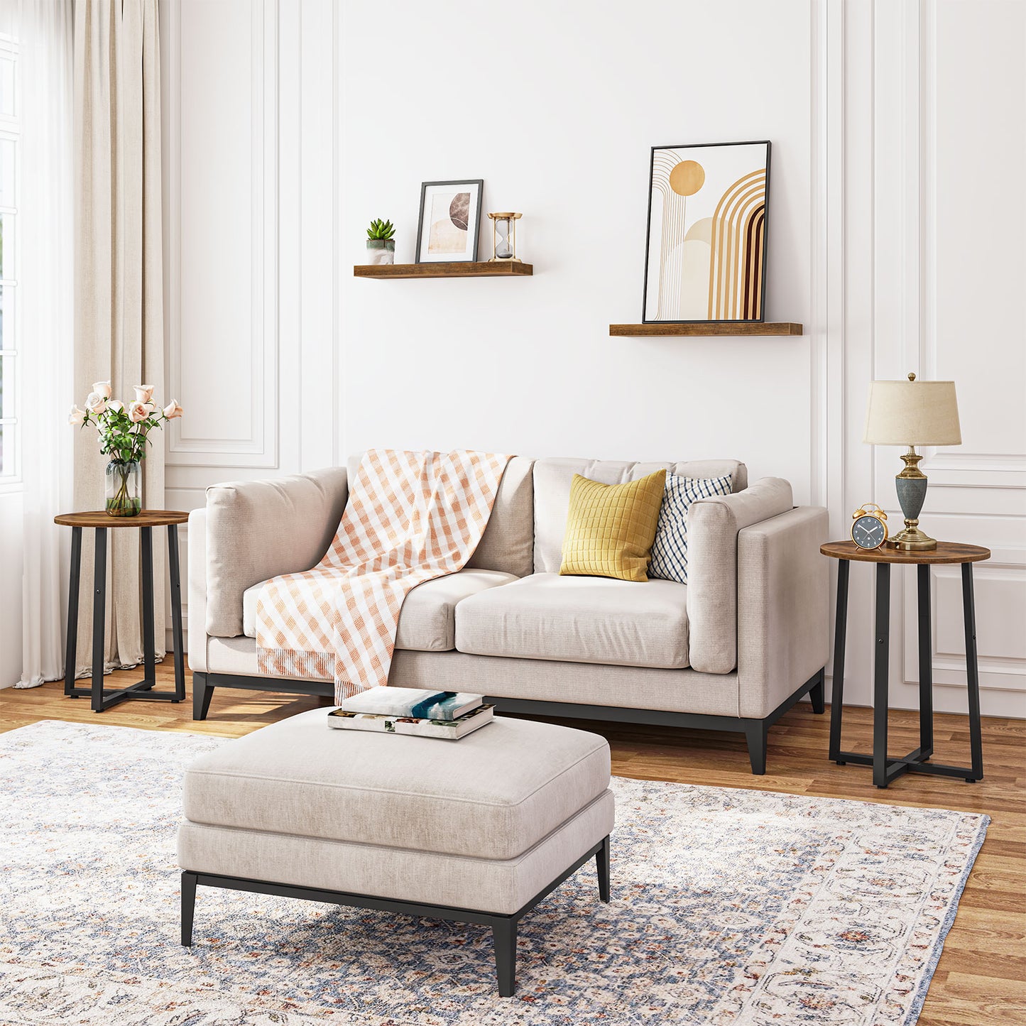 HOOBRO 15.7-inch Round Side Table with Sturdy Metal Pedestal