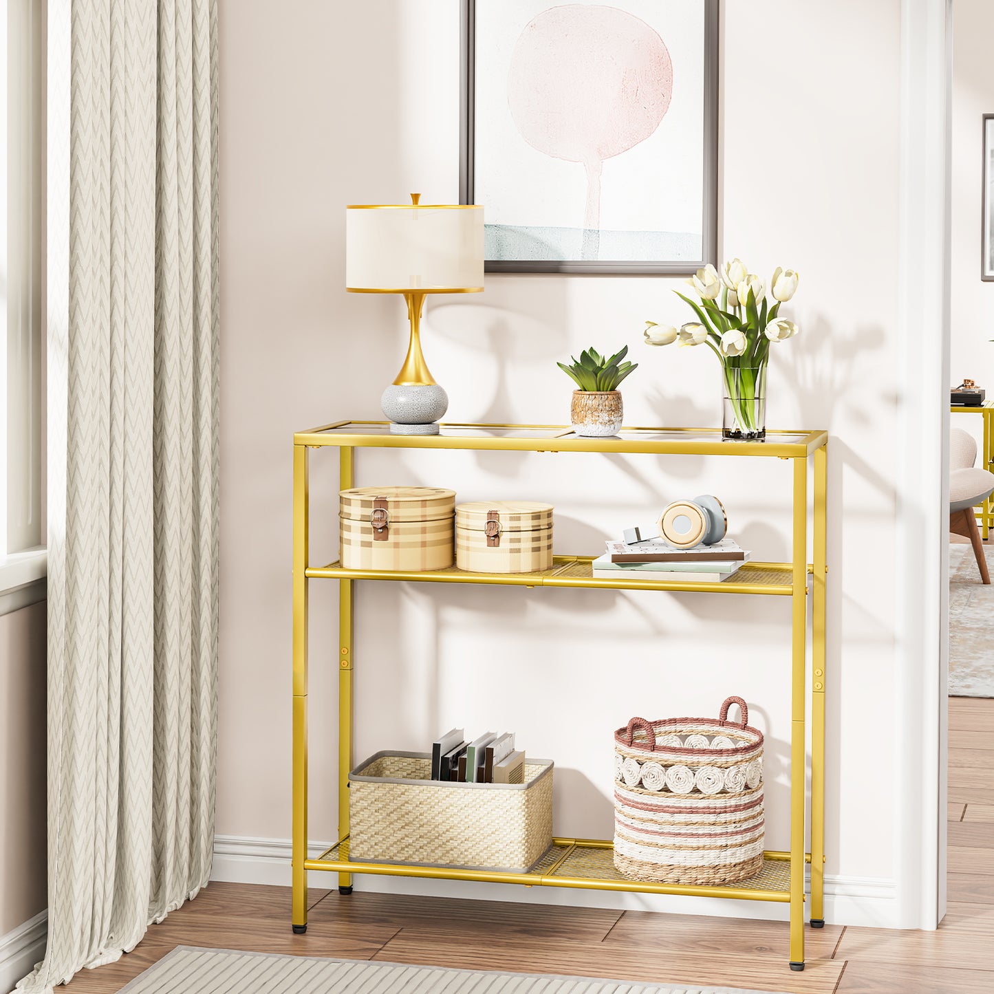 HOOBRO 29.5-inch 3-Tier Tempered Glass Narrow Console Table