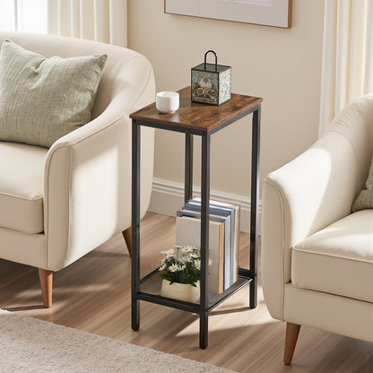 HOOBRO Industrial Style Tall Side Table with Adjustable Mesh Shelf