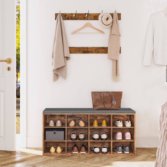 HOOBRO 39.4-inch Padded Shoe Cabinet Bench with Compartments