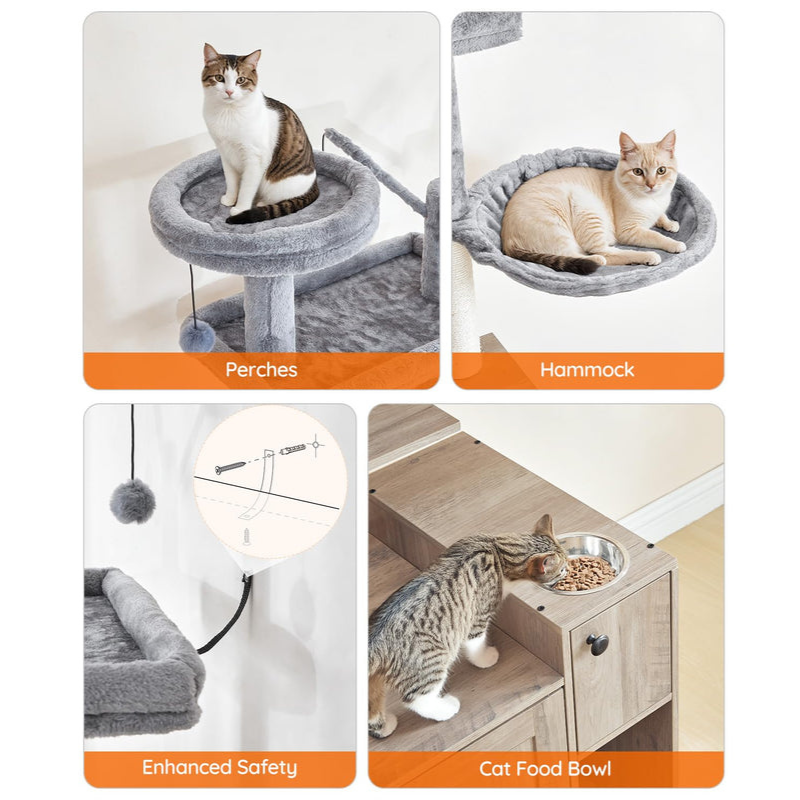 HOOBRO Greige 68.9-inch Concealed All-in-One Tall Cat Tree with Litter Box Enclosure