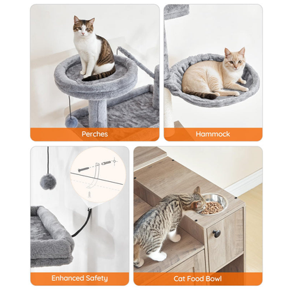 HOOBRO Greige 68.9-inch Concealed All-in-One Tall Cat Tree with Litter Box Enclosure