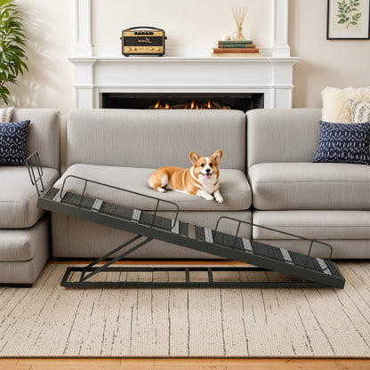 HOOBRO 63-inch L 4-Level Height Adjustable Dog Ramp for Bed