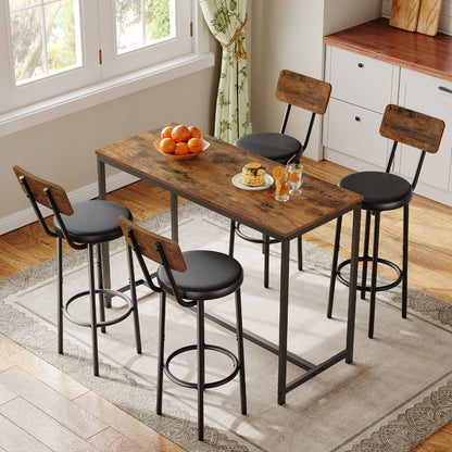HOOBRO PU Leather Bar Stool with Footrest & Back / 2PICS