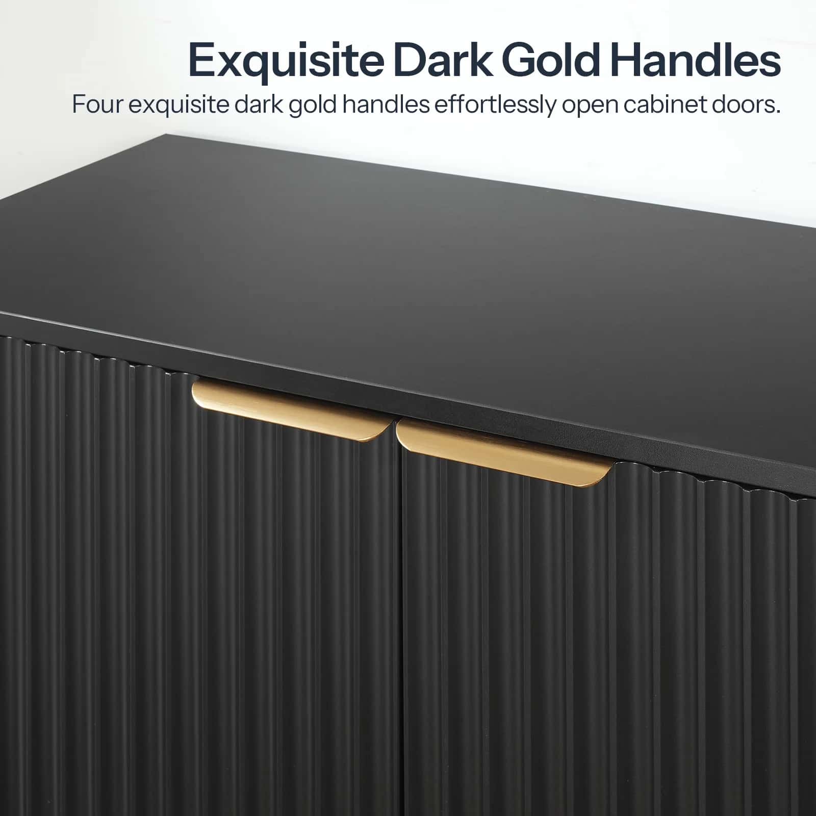 Black cabinet with dark gold handles on a white background