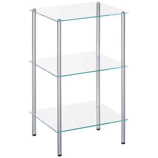 HOOBRO Silver Three-Tier Floor-Standing Glass Bathroom Shelf