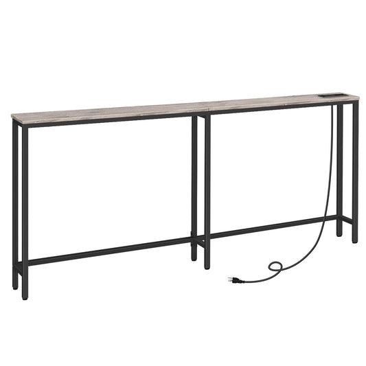 HOOBRO Greige 70.9-inch Narrow Console Table with Charging Station & Two Power Outlets & USB Port