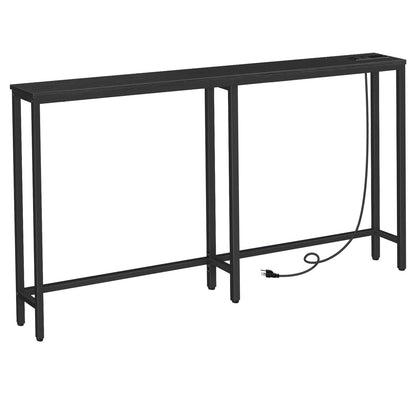 HOOBRO Black 63-inch Narrow Console Table with Charging Station & 2 Power Outlets & USB Port