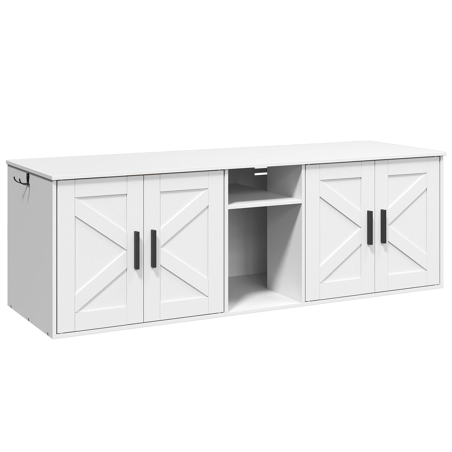 HOOBRO White Wooden Concealed Double-Layer Litter Box Cabinet with Aisle & Storage Shelves & Hooks