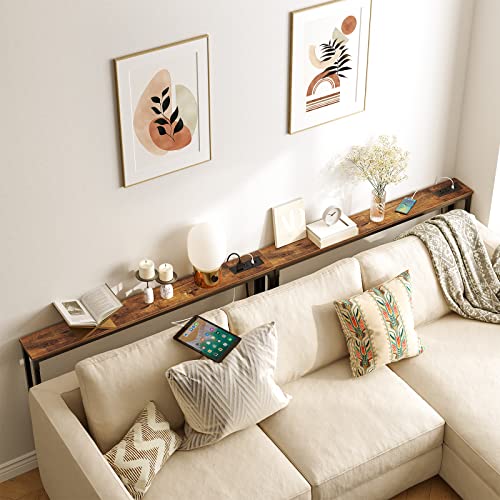 HOOBRO Retro Brown 47.2-inch Narrow Console Sofa Table with Power Outlet
