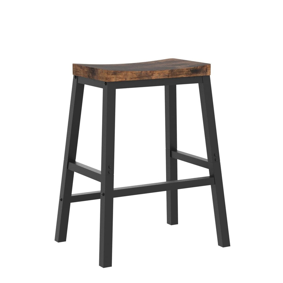 HOOBRO Bar Stools, Set of 2 Bar Chairs, 23.6 Inch Saddle Stools, Kitchen Counter Seat with Footrests, Industrial Barstools for Dining Room, Kitchen, Counter, Rustic Brown and Black BF02MD01
