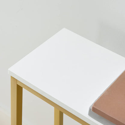 White table with gold legs on a light gray background
