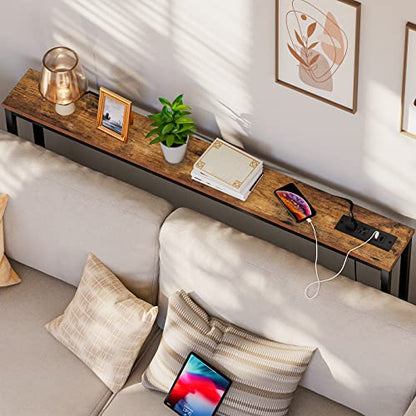 HOOBRO Retro Brown 47.2-inch Narrow Console Sofa Table with Power Outlet