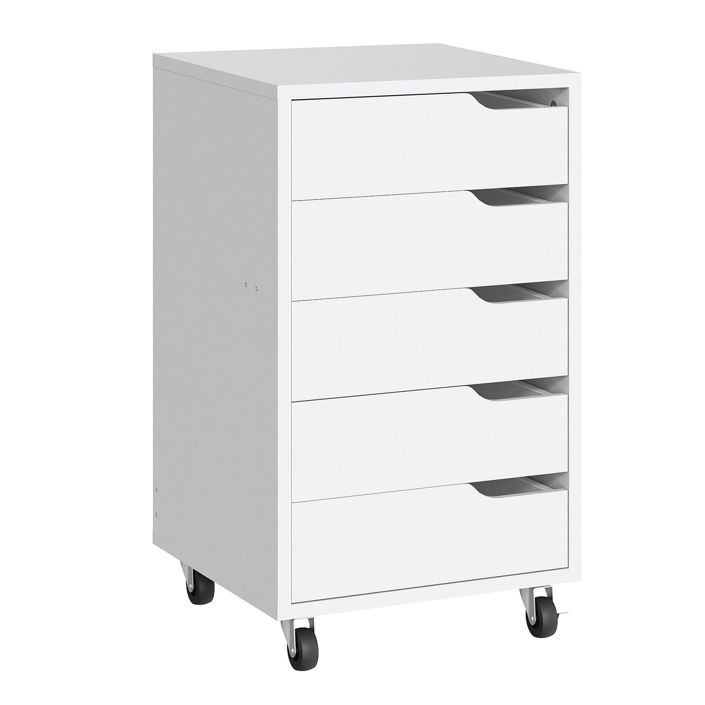 White filing cabinet with multiple drawers on a white background