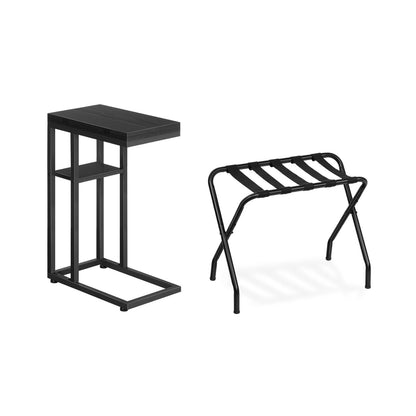 HOOBRO Metal Foldable Luggage Stand with C-Shaped Side Table