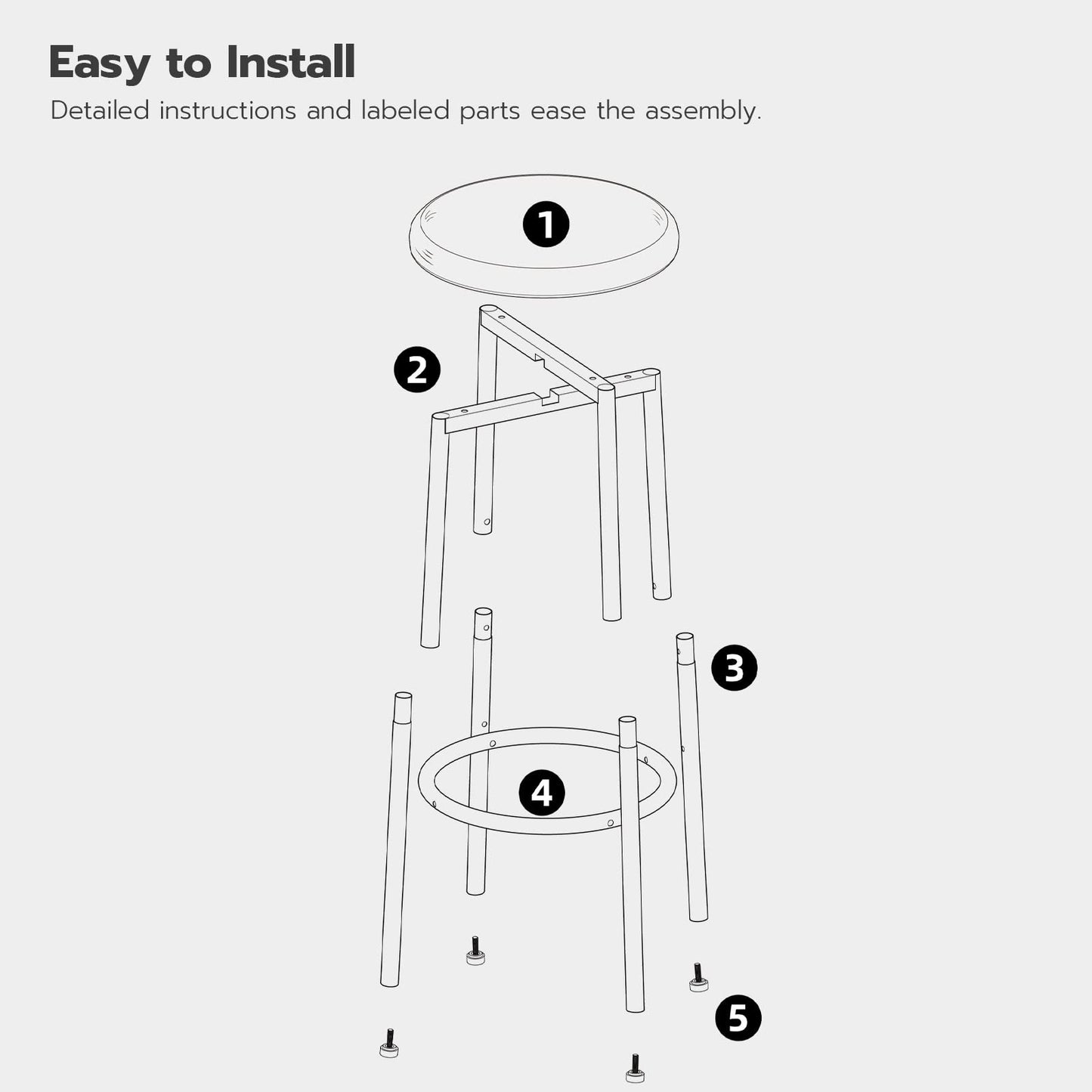 HOOBRO Black 25.6-inch PU Upholstered Bar Stool with Footrest /2PICS