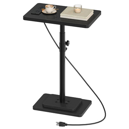 HOOBRO Adjustable Height End Table, 360° Swivel Narrow Side Table with Charging Station, Narrow Sofa Bedside Table for Small Space, Living Room, Bedroom, Black BB425UBZ01