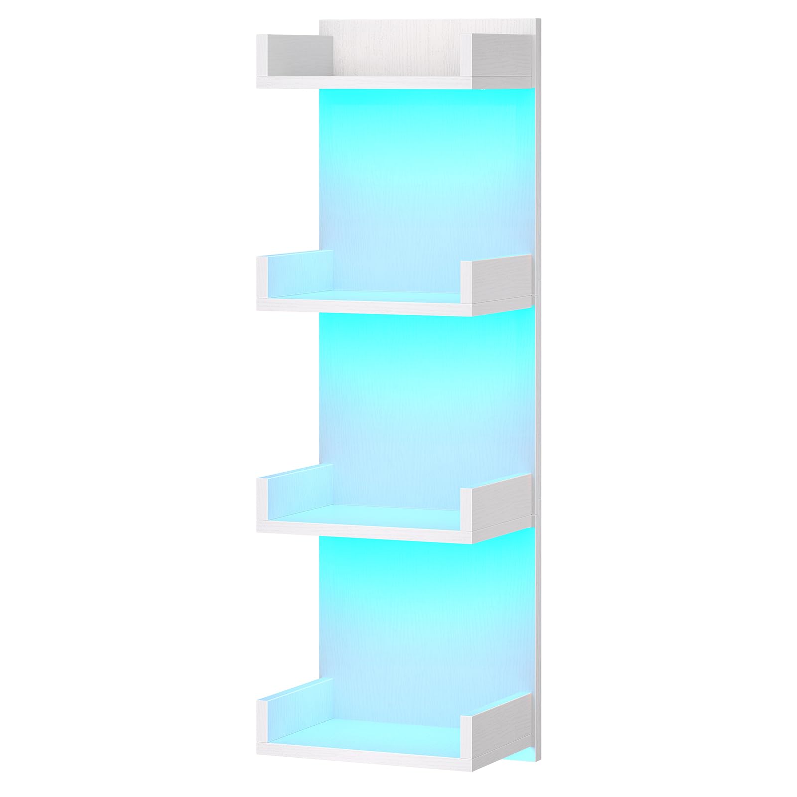 White corner shelf with blue gradient lighting on a white background