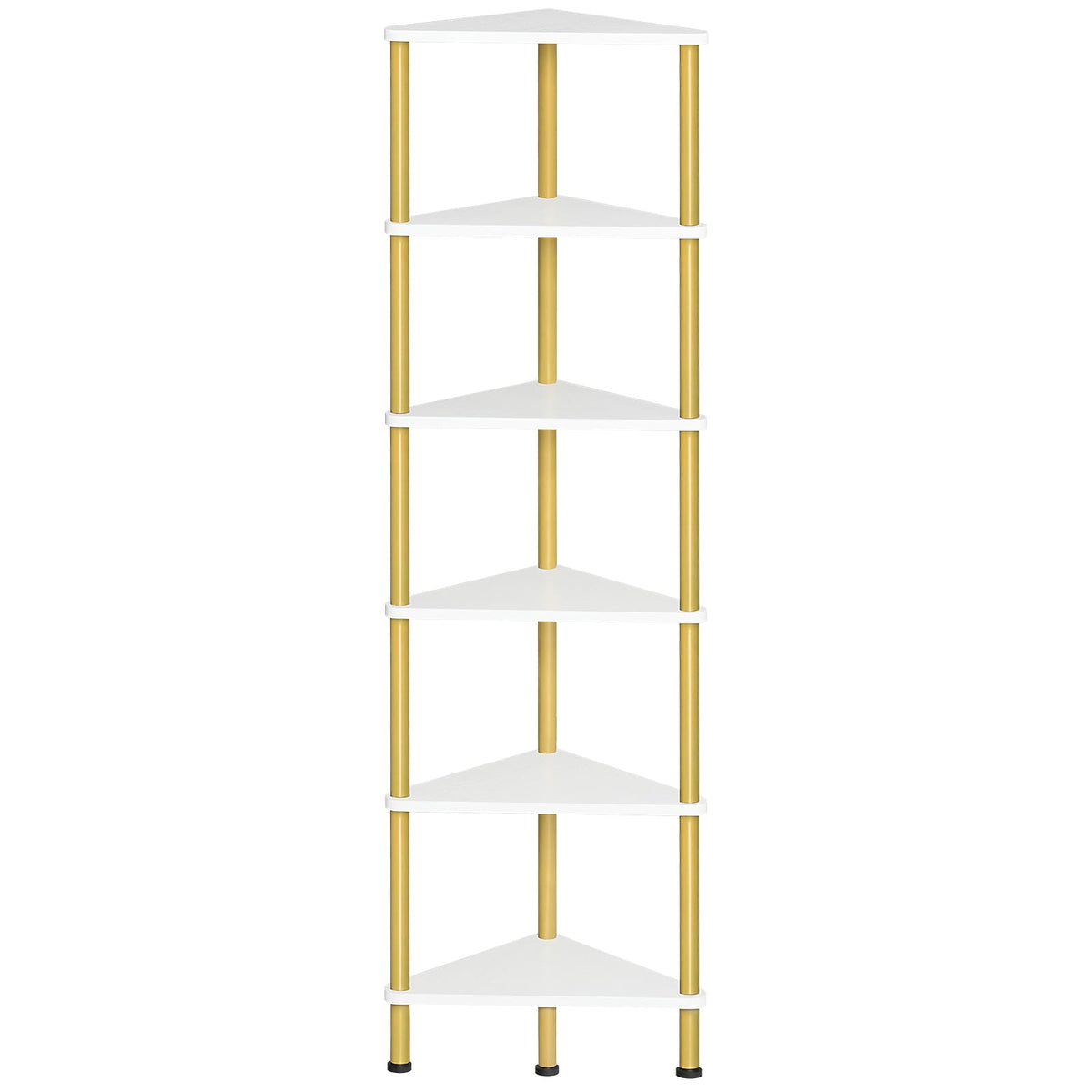 HOOBRO Corner Shelf Stand, Industrial 6-Tier Wall Corner Bookshelf with Metal Frame, Plant Display Shelf, Bookcase for Small Spaces, Living Room, White and Gold DW36CJ01