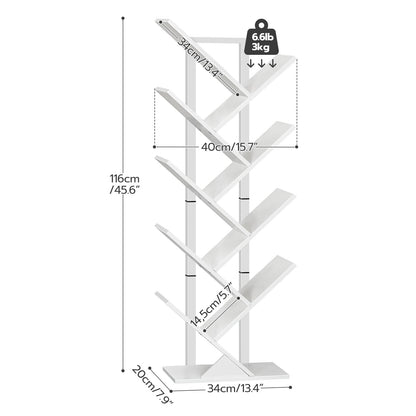 HOOBRO White 9-Tier Floor-Standing Wooden Tree-Shaped Bookshelf