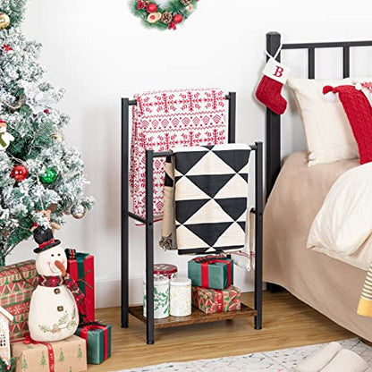 HOOBRO Retro Brown Double-Layer Freestanding Towel Rack with Shelf