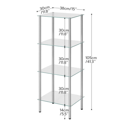 HOOBRO Silver Four-Tier Floor-Standing Glass Shelf