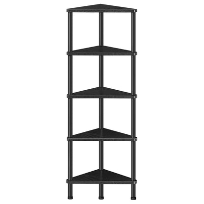 HOOBRO Corner Shelf Stand, Industrial 5-Tier Wall Corner Bookshelf with Metal Frame, Plant Display Shelf, Bookcase for Small Spaces, Bedroom, Living Room, Black BK33CJ01