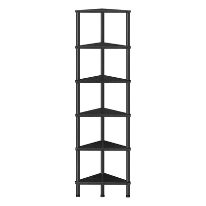 HOOBRO Corner Shelf Stand, Industrial 6-Tier Corner Bookshelf with Metal Frame, Bookcase, Plant Display Stand for Small Spaces, Living Room, Black BK36CJ01