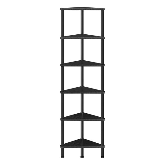 HOOBRO Corner Shelf Stand, Industrial 6-Tier Corner Bookshelf with Metal Frame, Bookcase, Plant Display Stand for Small Spaces, Living Room, Black BK36CJ01