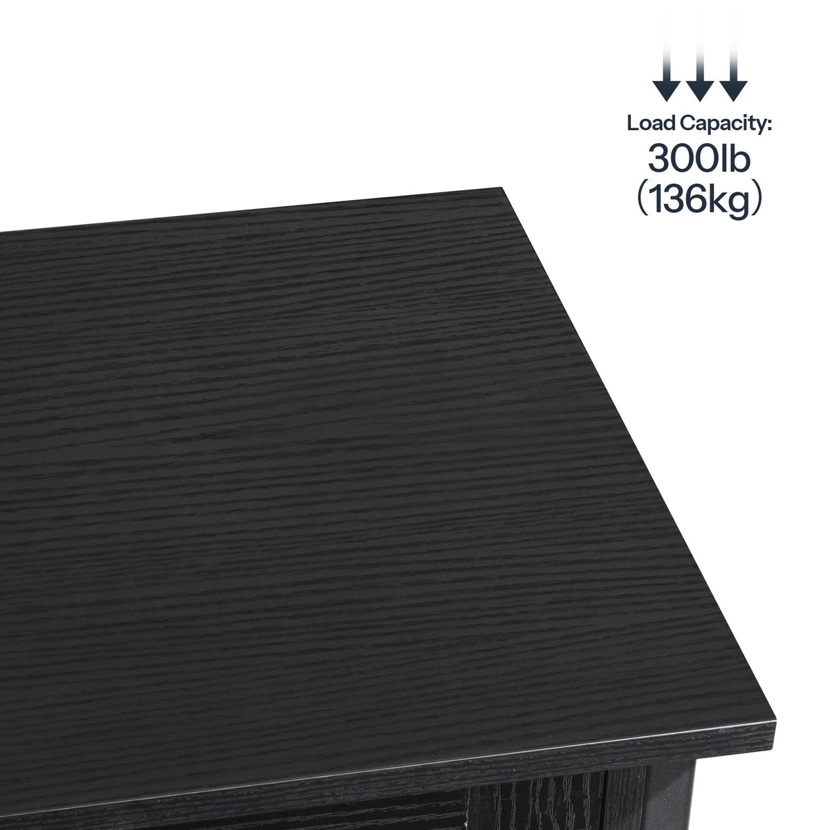 Black table top with load capacity text on a white background