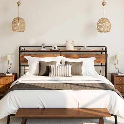 HOOBRO Height-Adjustable Queen Size Headboard with 2 Power Outlets & 4 USB Ports