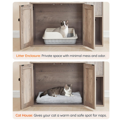 HOOBRO Greige 68.9-inch Concealed All-in-One Tall Cat Tree with Litter Box Enclosure