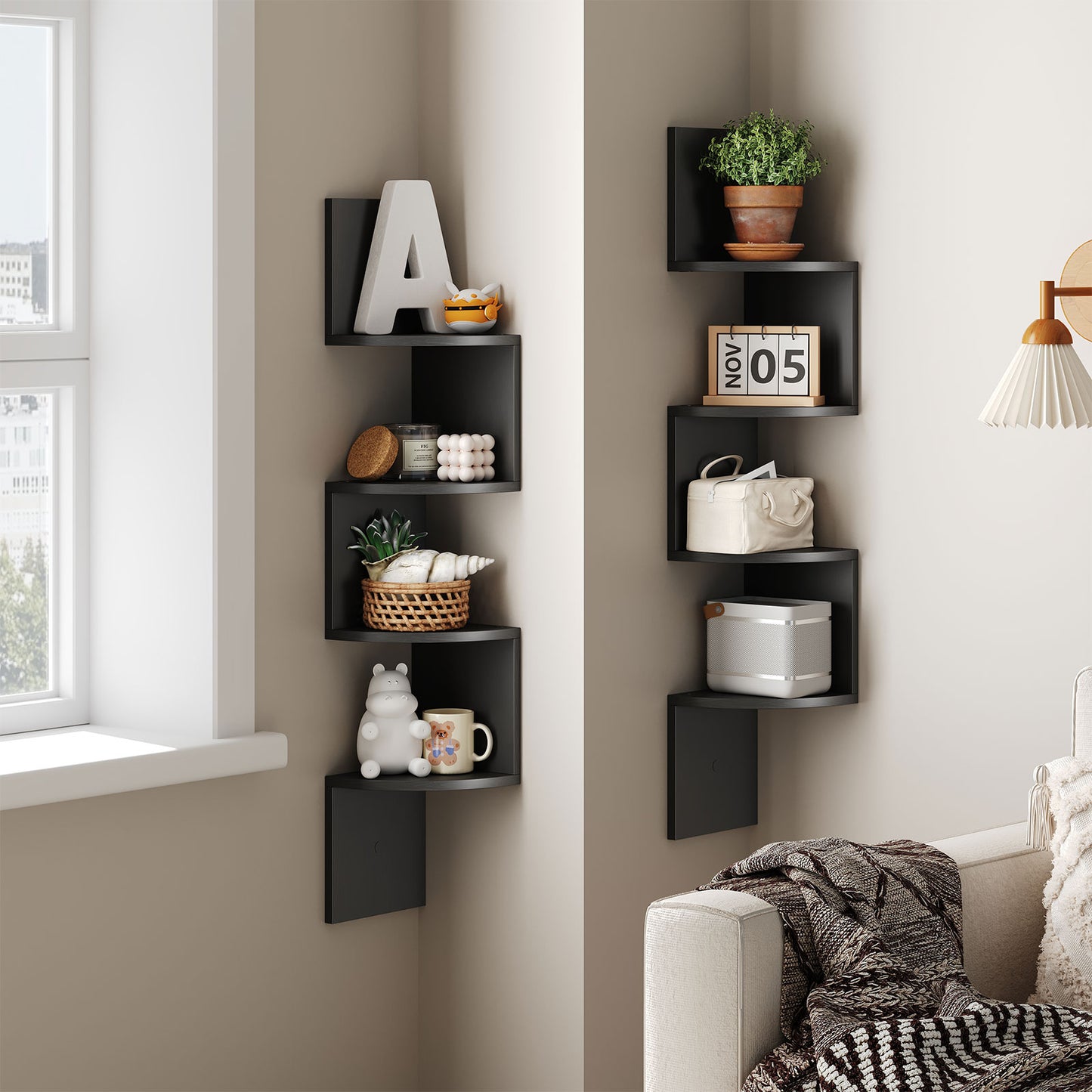 HOOBRO 4-Tier Wall-Mounted Corner Shelf / 2pics