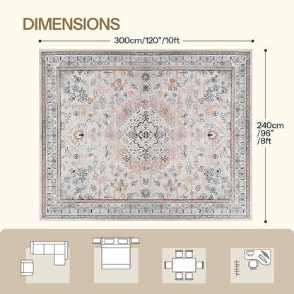 Rug with dimensions displayed on a beige background