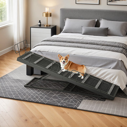 HOOBRO 63-inch L 4-Level Height Adjustable Dog Ramp for Bed