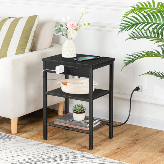 HOOBRO 3-Tier Side Table with Charging Station & USB Port