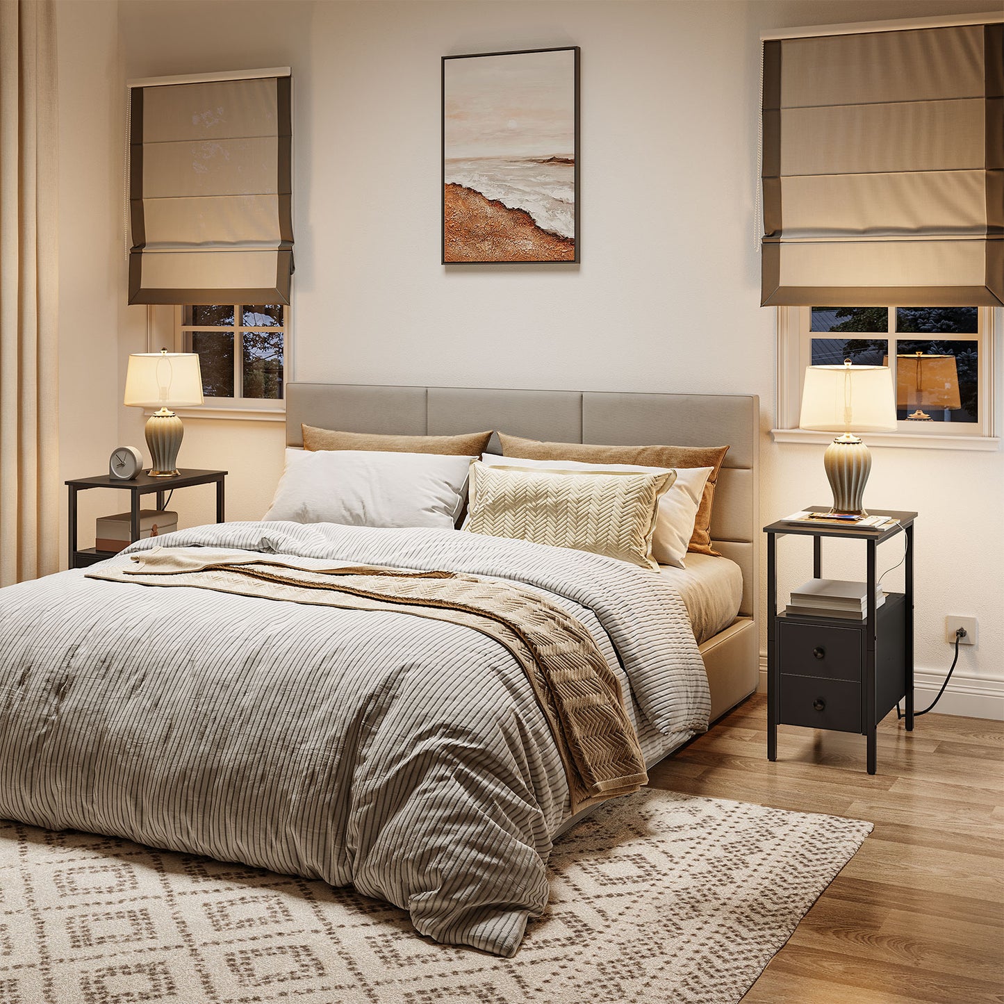 HOOBRO Narrow Side Table with Charging Station